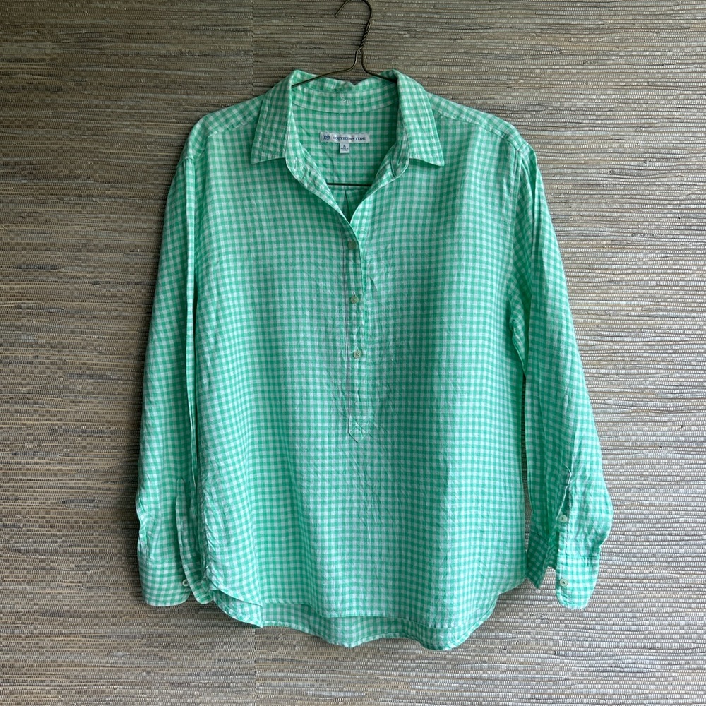 Southern Tide Linen Gingham Long Sleeve Button-down Shirt Size L